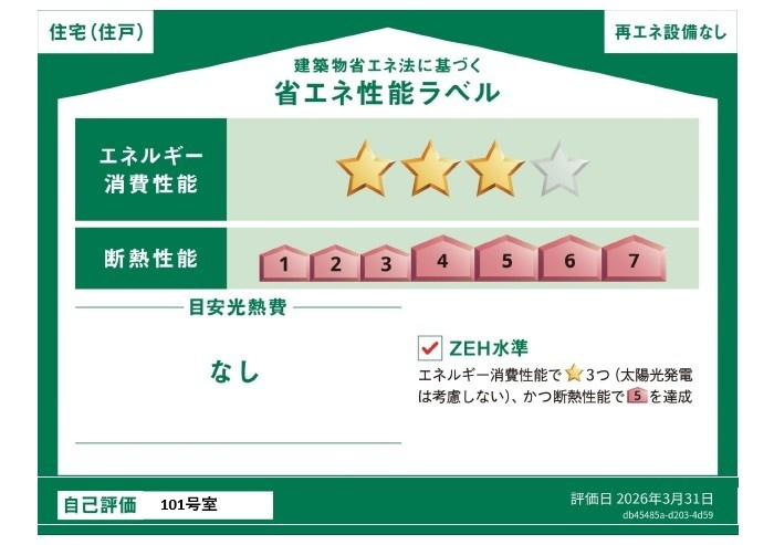 （仮称）レトアデュエット磯子区田中Aの省エネ性能ラベル