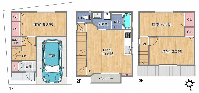 【間取り】 | 東大阪市大蓮東5丁目 | 【2階に水廻り設備集約♪設備充実☆（玄関電子キーシステム・玄関ドアオートロック・床暖房・食洗機・浴室乾燥機・キッチンタッチレス水栓完備等）省エネ基準適合住宅☆】