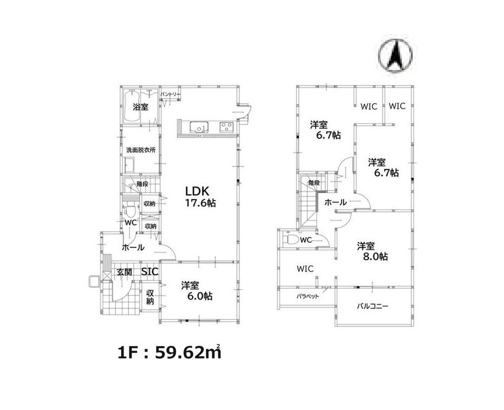 S・糟屋郡粕屋町甲仲原2丁目第4-2棟（1号棟）の間取り|全居室収納付きで便利です。