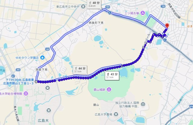 ★3+1プログラム★コスモハイムの地図|広島大学正面入口まで徒歩44分（44 min. walk to Hiroshima University.)