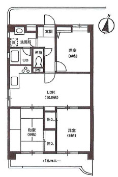 芦屋市清水町の賃貸マンションの間取り