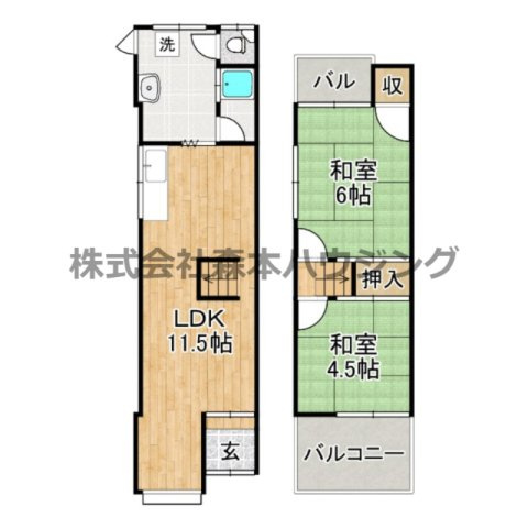 【間取り】 | 　寝屋川市点野4丁目8テラスハウス