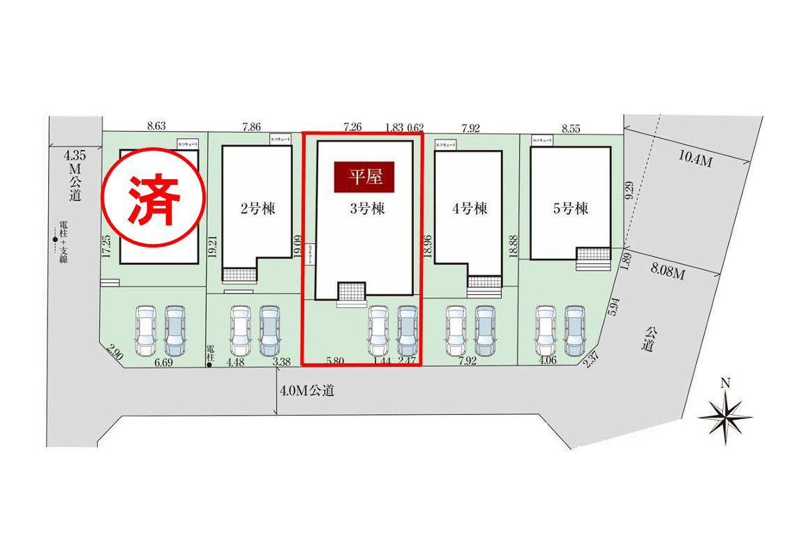 郡山市富久山町久保田字岡ノ城　　　３号棟　　　行健小学校、行健中学区の区画図