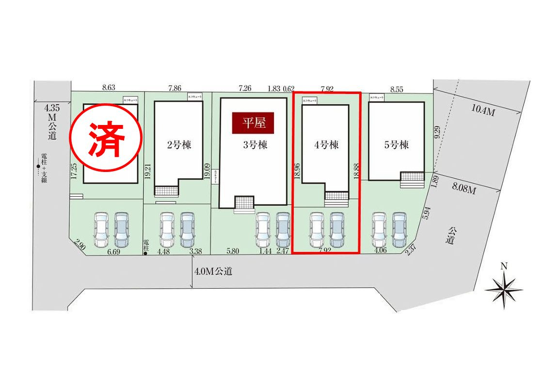 郡山市富久山町久保田字岡ノ城　　　4号棟　　　行健小学校、行健中学区の区画図