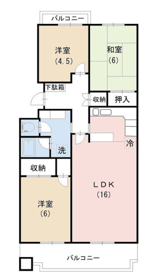 【間取り】 | 厚木毛利台ハイツ八号棟 | 3LDKは、リビングダイニングキッチンと3つの居室がある間取り。ファミリー層に非常に人気の高い間取りで、広々としたリビングで家族団らんを楽しみ、個室でプライベートな時間も確保できるのが大きな魅力です。