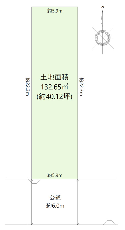 稲沢市高御堂一丁目土地の土地図|土地面積132.65㎡(約40.12坪)　南向き　確定測量済　現況更地
