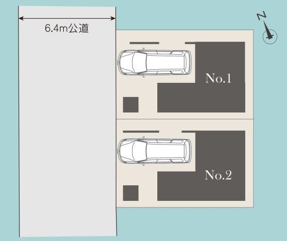 【横浜市神奈川区菅田町236-53全2棟新築戸建て】★仲介手数料無料★（菅田の丘小学校・菅田中学校）の間取り|幅員約6.4mの公道に面した全2棟。各棟にカースペース1台分を確保し、前面道路にゆとりがあるため、お車の出入りもしやすい区画です。