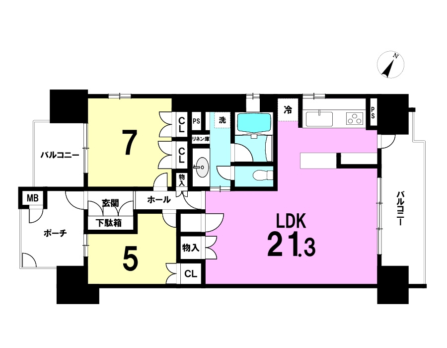 プレミスト佐藤　の間取り|2LDKの間取りとなっております。LDKが21帖あって大空間が広がっています♪
