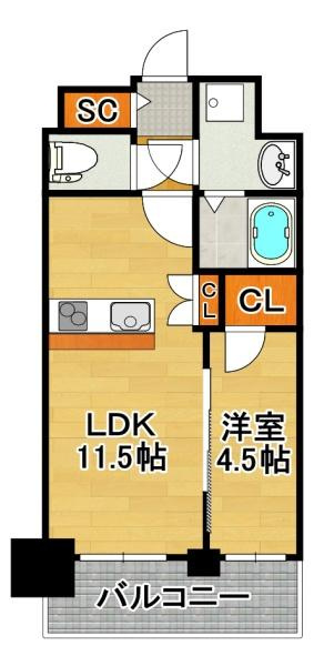 プレサンス大正フレンジ（Fタイプ）の間取り|★広めの1ＬＤＫ★