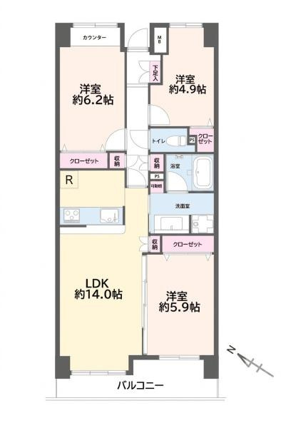 港北ニュータウンパークサイドハイツ3番館の間取り