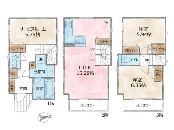 横浜市鶴見区栄町通１丁目の中古一戸建の間取り