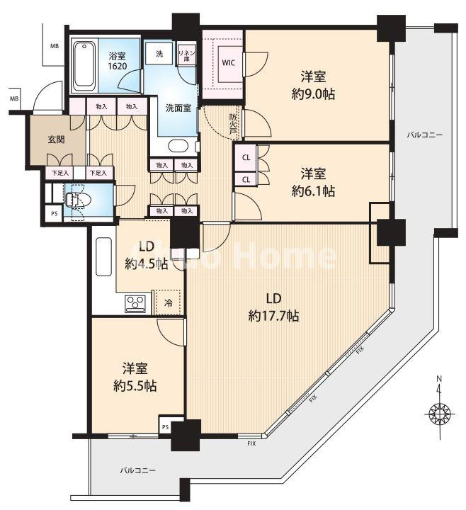 キャナルワーフタワーズウエストの間取り|30階部分・南東角部屋住戸につきまして日当たり・通風・眺望良好。LDKは22.2帖！