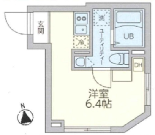 レジデンス平和島の間取り|東南角部屋2面採光の1R洋室6.4帖バストイレ別独立洗面台