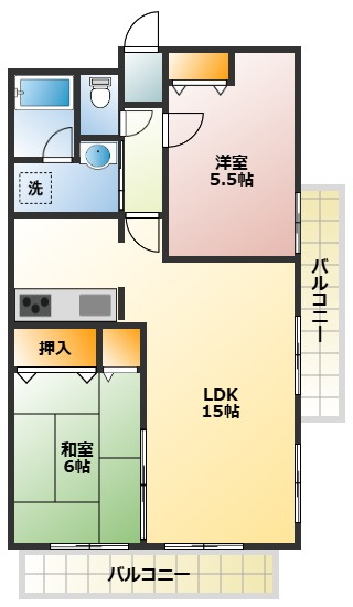 【間取り】 | アークハイツ上永谷 | ペット飼育可！２ＬＤＫの間取り！