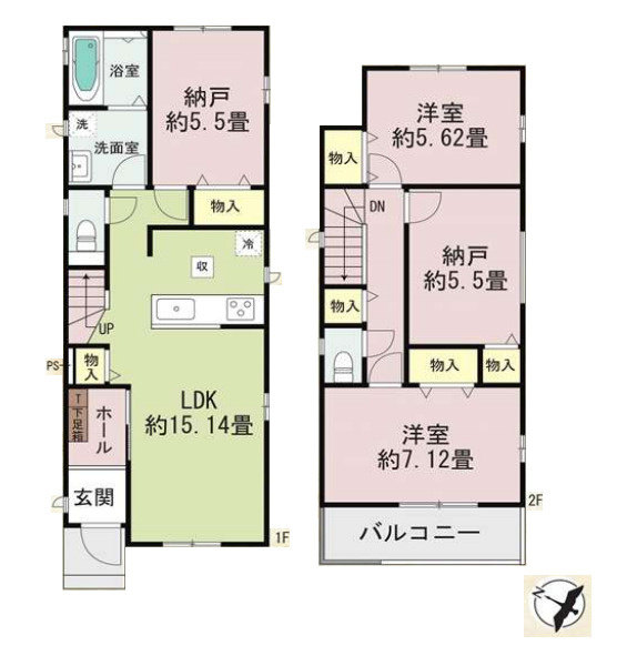上尾市東今泉６番　新築一戸建て　ハートフルタウン　Aの間取り|【全4棟・A号棟】上尾市東今泉６番　新築一戸建て　ハートフルタウン　A・2LDK+2S・土地面積102.56m2・建物面積92.53m2