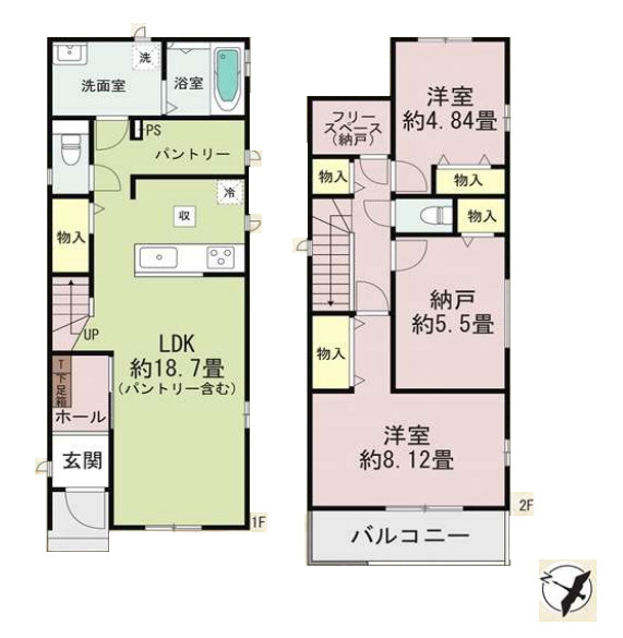 上尾市東今泉６番　新築一戸建て　ハートフルタウン　Bの間取り|【全4棟・B号棟】上尾市東今泉６番　新築一戸建て　ハートフルタウン　B・2LDK+S・土地面積100.73m2・建物面積92.63m2