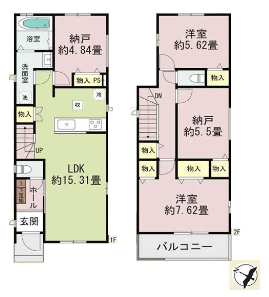 上尾市東今泉６番　新築一戸建て　ハートフルタウン　Cの間取り|【全4棟・C号棟】上尾市東今泉６番　新築一戸建て　ハートフルタウン　C・2LDK+2S・土地面積100.16m2・建物面積92.42m2