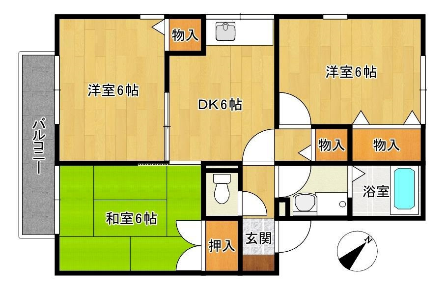神戸市北区有野町唐櫃のハイツの間取り