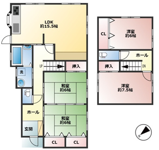 【間取り】 | 明石市魚住町金ケ崎　一戸建て | ■ゆとりのある4LDK♪南東面LDK約15.5帖♪
■全居室６畳以上 です♪
■各居室に収納があり、お部屋がスッキリと片付きます♪