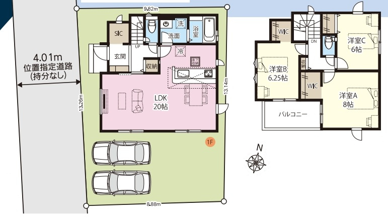 北本市石戸　2期　新築一戸建て　グラファーレ　01の間取り|北本市石戸　2期　新築一戸建て　グラファーレ　01・3LDK・土地面積123.44m2・建物面積97.30m2