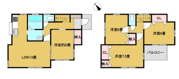 鴻巣市宮前　中古一戸建ての間取り|鴻巣市宮前　中古一戸建て・4LDK・土地面積131.24m2・建物面積91.08m2
※リフォーム後間取りとなります