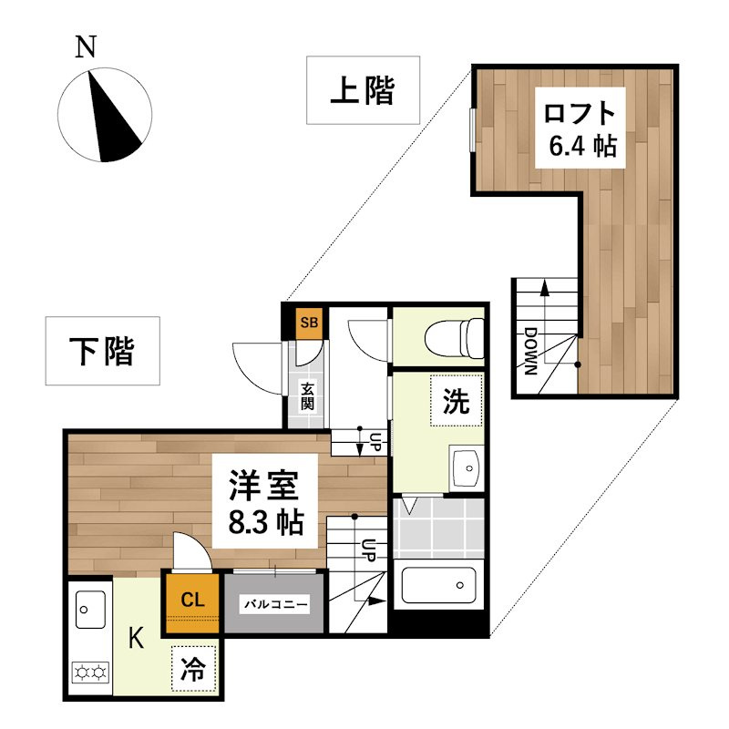 熊本市西区花園１丁目のアパートの間取り