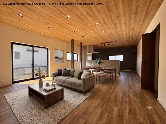 宇部市西宇部北の居間・リビング|この物件のリビングに家具を配置したAIによるイメージ画像です。実際には家具や装飾品は付属しません。