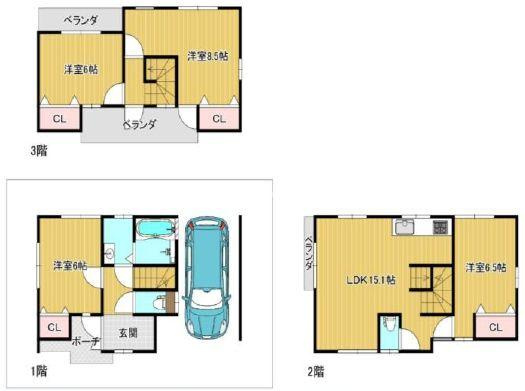 江戸川区南葛西3丁目中古住宅の間取り|全室6帖以上の4LDK＋カースペース。新規リノベーション施工が完了いたしましたのでいつでも内覧が可能です。