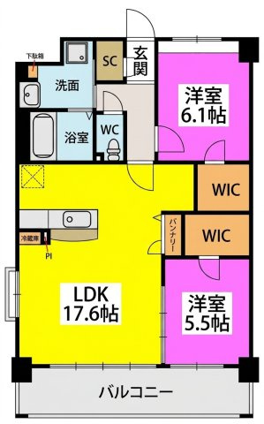 ビオネ美野島の間取り|※図面と現況が異なる場合は現況を優先します。