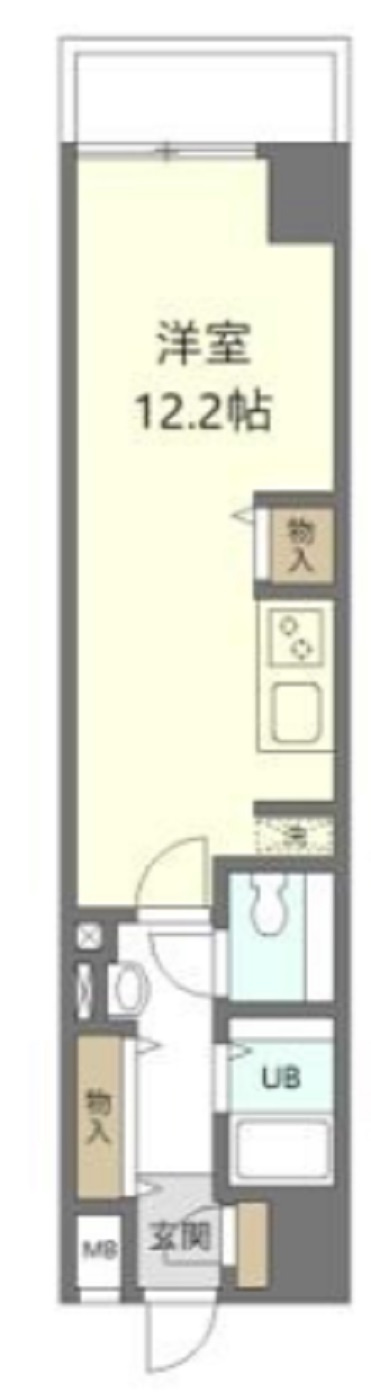 コーストワンの間取り|間取り　1R洋室12.2帖バストイレ別独立洗面台