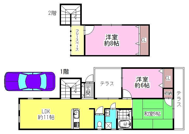 西宮市瓦林町のアパートの間取り
