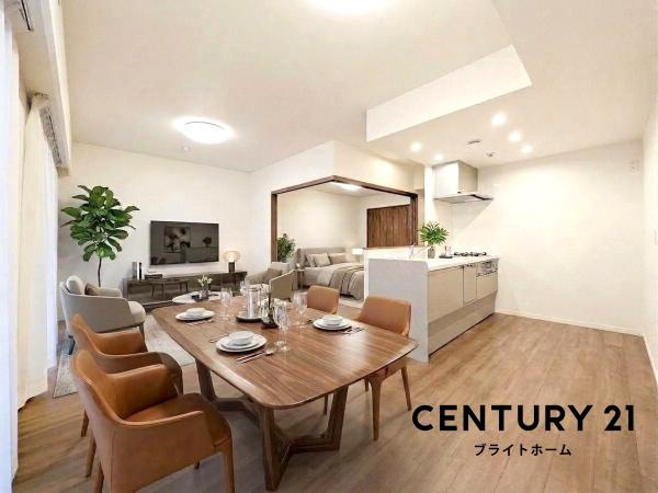 プライムコート磯子屏風ヶ浦の居間・リビング|家族が自然と集まるリビングは
落ち着きのある空間です♪
※家具等はCGでの参考レイアウトです