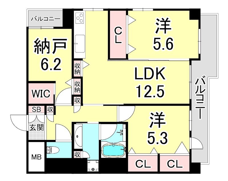 西宮市甲子園口１丁目の賃貸マンションの間取り