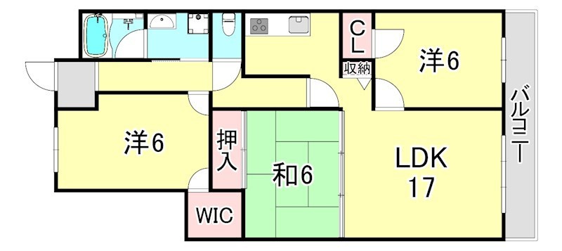 西宮市久保町の賃貸マンションの間取り