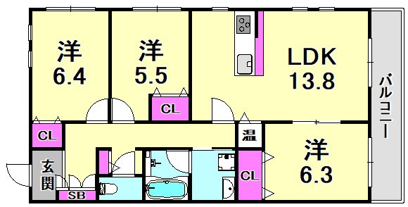 西宮市伏原町のアパートの間取り