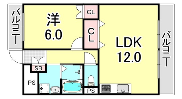 神戸市兵庫区水木通６丁目の賃貸マンションの間取り