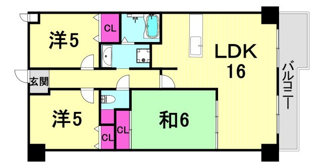 西宮市広田町の賃貸マンションの間取り