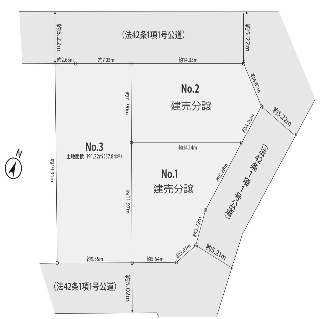 海まで徒歩9分！ 開放感　二方道路　更地の土地図|No.3