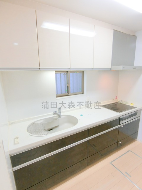 大田区田園調布１丁目住宅のキッチン|グリル付き３口IHコンロのシステムキッチン