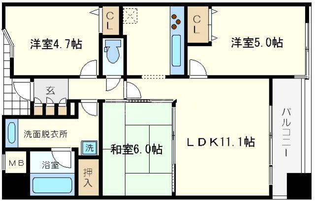 大阪市西区新町２丁目の賃貸マンションの間取り
