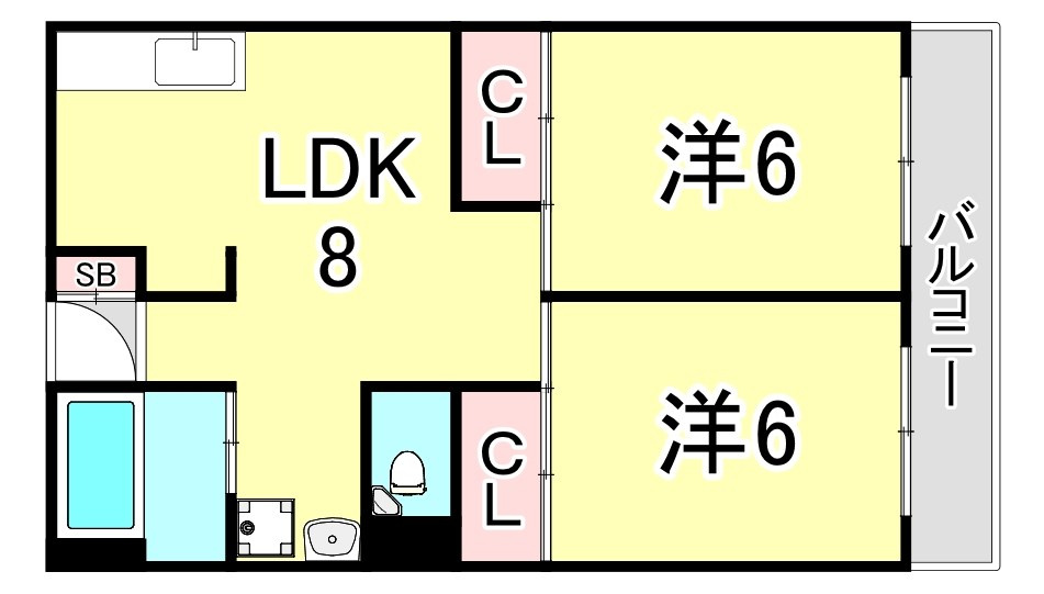 西宮市下大市東町の賃貸マンションの間取り