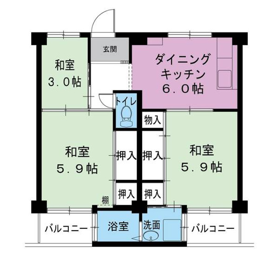 【間取り】 | ビレッジハウス葛ノ葉7号棟