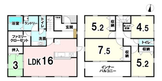 【間取り】 | 【20万円ｷｬｯｼｭﾊﾞｯｸ対象物件】リーブルガーデン香芝市穴虫4期 全1棟 1号棟