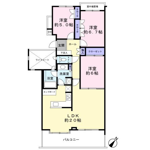 パークハイム氷川台西の間取り|専有面積85.82㎡ 3LDK
開放感ある約20.0帖のLDKは南東向きで陽当たり良好です