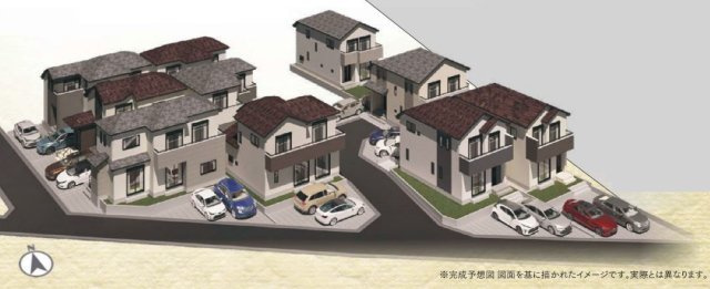 相模原市緑区二本松2丁目　新築販売8棟の外観パース|現場全体外観パース
