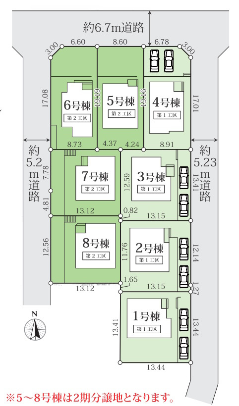桂台西5期全8棟の区画図|全棟車2台駐車可能！