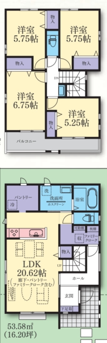 藤沢市辻堂元町5丁目　新築全3棟の間取り|B号棟間取り図
