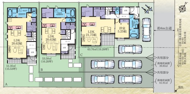 藤沢市辻堂元町5丁目　新築全3棟の間取り|車2台駐車可能！
