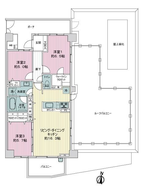 パークハウス中村橋コルニエの間取り|専有面積77.01㎡ 3LDK+11.88㎡の専用ポーチ付き
WICや大型シューズボックスなど収納豊富な間取り