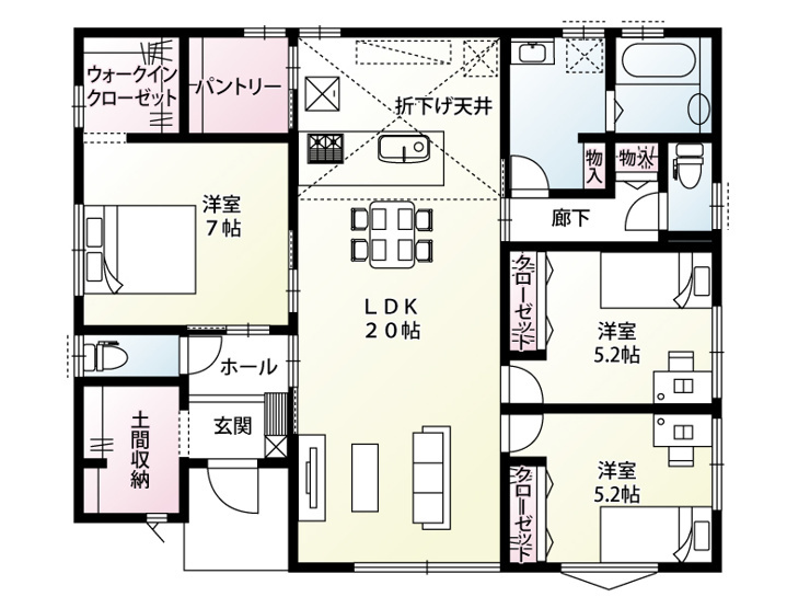 新築　前橋市青柳町　8号棟の間取り|建物面積94.40坪　広々20帖のLDK！